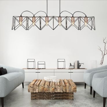 Searchlight Anthea - lampe suspendue - 110 x 19 x 145 cm - noir et cuivre