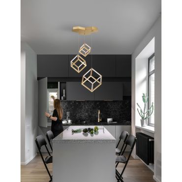 Nova Luce Gabbia - lampe suspendue - 56 x 48,5 x 156 cm - 110W LED dimmable inclus - or