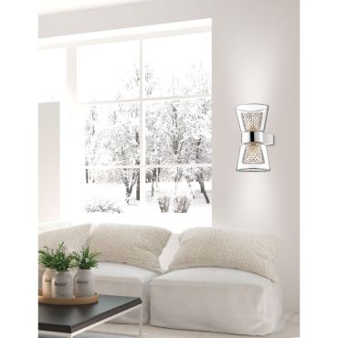 Nova Luce Boccale - applique murale - 12,6 x 12 x 18 cm - 2 x 33W halogène inclus - chrome et transparent