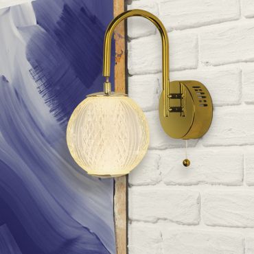 Searchlight Allure - applique murale avec interrupteur à tirette - 13 x 21 cm - 8W LED inclus - laiton satiné et transparent