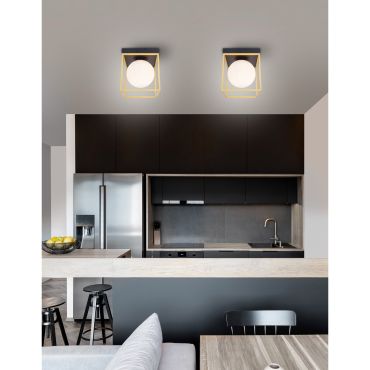 Nova Luce Juliet - plafonnier - 45 x 45 x 20 cm - laiton, blanc opale et noir