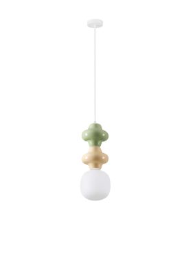 Nova Luce Clio - lampe suspendue - Ø 18 x 215 cm - vert, jaune, blanc et verre opale