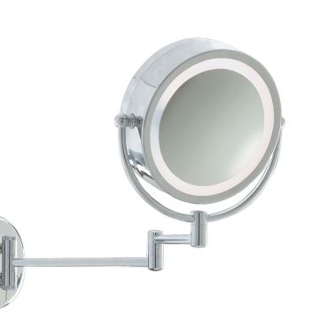 Searchlight Miroirs de salle de bains - miroir avec éclairage et interrupteur à tirette - 38 x 33 cm - IP44 - chrome