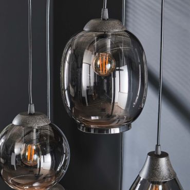Vico Mix 5L - lampe suspendue - Ø 43 x 180 cm - vieil argent/chrome