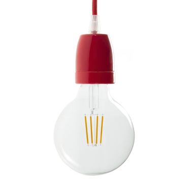 Câbles créatifs - Support de lampe Porselain E27 - Ø 4,5 x 6 cm - rouge