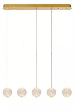 Lucide Cintra - lampe suspendue - 84 x 11 x 150 cm - 5 x 4,7W LED inclus - transparent et doré