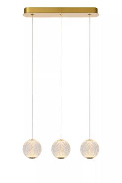 Lucide Cintra - lampe suspendue - 48 x 11 x 150 cm - 3 x 4,7W LED inclus - transparent et doré