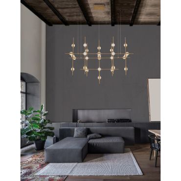 Nova Luce Atomo - lampe suspendue avec télécommande - 106 x 58,5 x 150 cm - 30 x 2,4W LED dimmable inclus - or