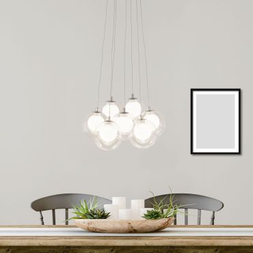 Searchlight Cluster - lampe suspendue - 39 x 35,5 x 120 cm - 7 x 2W LED dimmable inclus - chrome et transparent
