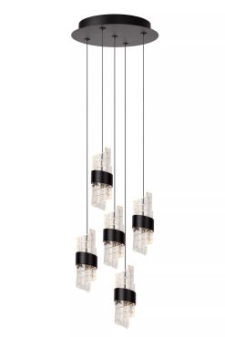 Lucide Kligande - lampe suspendue - Ø 30 x 150 cm - 5 x 7,8W LED inclus - noir