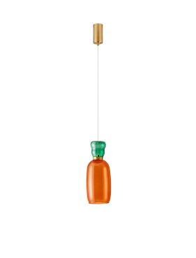 Nova Luce Pluma - lampe suspendue - Ø 15 x 179 cm - 9W LED inclus - or, jaspe brillant et verre orange