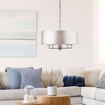 Searchlight Knights Bridge - lampe suspendue - Ø 55 x 123 cm - argent satiné