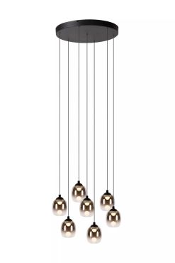 Lucide Tamino - lampe suspendue - Ø 52 x 186 cm - 7 x 7W LED dimmable inclus - noir