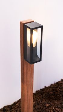 Roi Du Luminaire Padouk Teichos - borne jardin - 15 × 8,8 × 70 cm + pied 30 cm - IP54 - noir et padouk