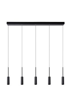 Lucide Tubule - lampe suspendue 5L - 101 x 8 x 169 cm - 5 x 7W LED inclus - noir