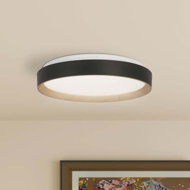 Searchlight Sorrento - plafonnier avec télécommande - Ø 38 x 8 cm - 24W LED dimmable inclus - noir et effet bois