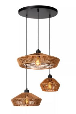 Lucide Yunkai - lampe suspendue - Ø 60 x 145 cm - bois