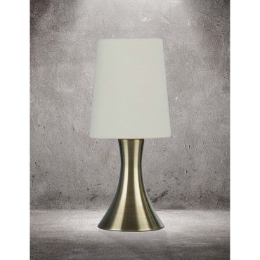 Searchlight Touch - lampe à poser - Ø 12,5 x 29,5 cm - 3 niveaux de gradation - laiton antique et blanc