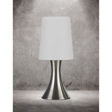 Searchlight Touch - lampe de table - 29,5 cm - 3 niveaux d'intensité - argent satiné et blanc