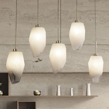 Searchlight Rocky - lampe suspendue - 78 x 120 cm - laiton satiné et blanc