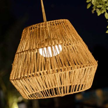 New Garden Sisine - lampe suspendue d'extérieur avec source lumineuse rechargeable et télécommande - Ø 40 x 300 cm - 9W LED inclus - IP54 - rotin