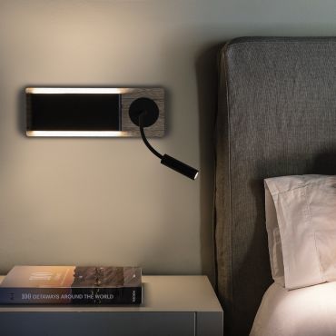 Faro Mood - applique murale avec liseuse - 37 x 13 x 5 cm - 6W LED inclus - noir &amp; bois