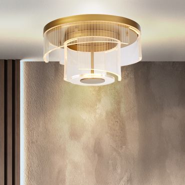 Searchlight Deco - plafonnier - Ø 40 x 20 cm - 30W LED dimmable inclus - or et transparent