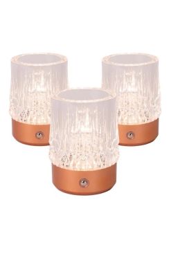 Lucide Lili - set de 3 lampes de table rechargeables - Ø 8 x 10,3 cm - 3W dimmable LED inclus - copper