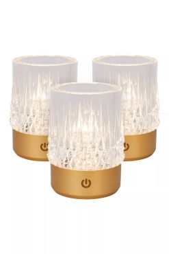 Lucide Lili - set de 3 lampes de table rechargeables - Ø 8 x 10,3 cm - 3W dimmable LED inclus - gold