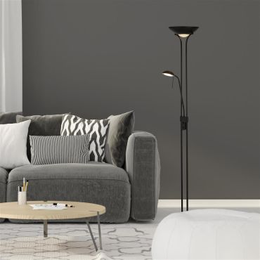 Searchlight Mother &amp; Child - lampadaire avec liseuse - Ø25,4 x 180 cm - 15,5W + 5W LED dimmable inclus - noir mat