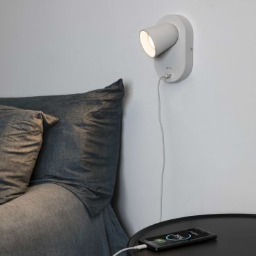 Faro Corb - applique murale avec interrupteur et chargeur USB - 10 x 11,5 x 17 cm - blanc mat