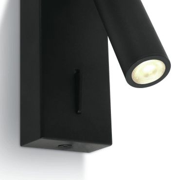 ONE Light Reading Spots - applique murale avec interrupteur - 5 x 2,5 x 12 cm - 3W LED inclus - noir