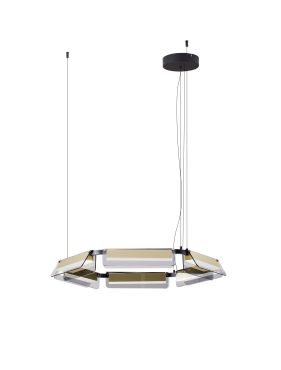 Nova Luce Apnea - lampe suspendue - Ø 72 x 150 cm - 39W dimmable LED inclus - noir sablé, or et gris