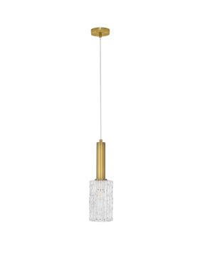 Nova Luce Certa - lampe suspendue - Ø 12,5 x 120 cm - verre transparent et laiton doré