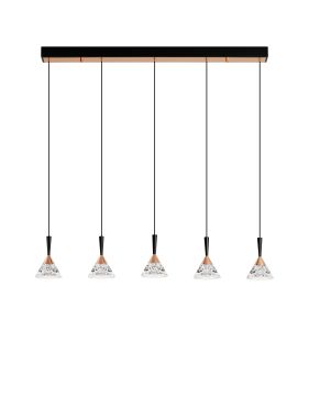 Nova Luce Paluz - lampe suspendue - 90,5 x 150 x 10,5 cm - 30W dimmable LED inclus - noir mat et or rose