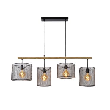 Lucide Baskett - lampe suspendue - 107 x 35 x 175 cm - noir et bois clair