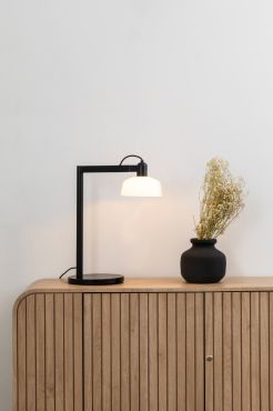 Faro Tatawin - lampe à poser - 25 x 45,4 x 57,5 cm - noir et verre laiteux