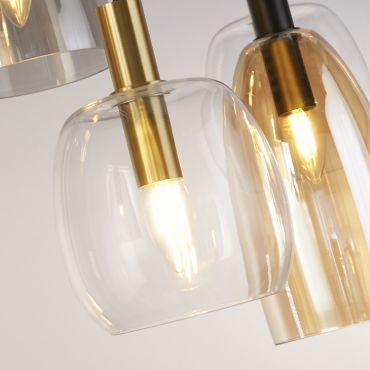 Searchlight Divine - lampe suspendue - 95 x 140 cm - noir mat et verre coloré
