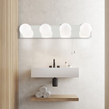 Searchlight Global - lampe miroir avec interrupteur à tirette - 44 x 8 x 11 cm - 4 x 2,5W LED incl. - IP44 - blanc et opale