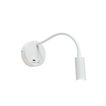 Artdelight Flex-USB - applique murale avec interrupteur et port USB - Ø 11 x 34 cm - 3W LED inclus - blanc