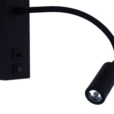 Artdelight Easy - applique murale avec interrupteur et port USB - 6 x 32 x 14 cm - 3W LED inclus - noir
