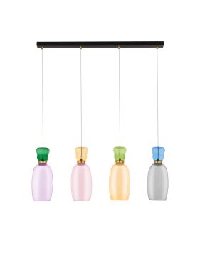 Nova Luce Pluma - lampe suspendue - 96 x 150 x 15 cm - 36W LED inclus - or, jaspe brillant, violet, jaune, rose, vert clair, bleu clair et verre cyan